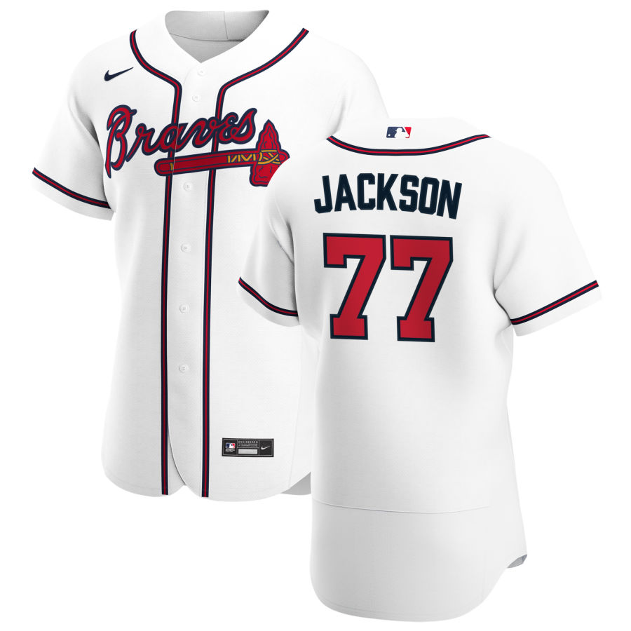 Atlanta Braves 77 Luke Jackson Men Nike White Home 2020 Authentic Player MLB Jersey